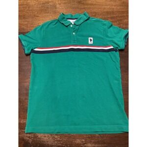 US Polo Assn. Shirt Men's Medium Green Stripe Rubber‎ Logo Short Sleeve